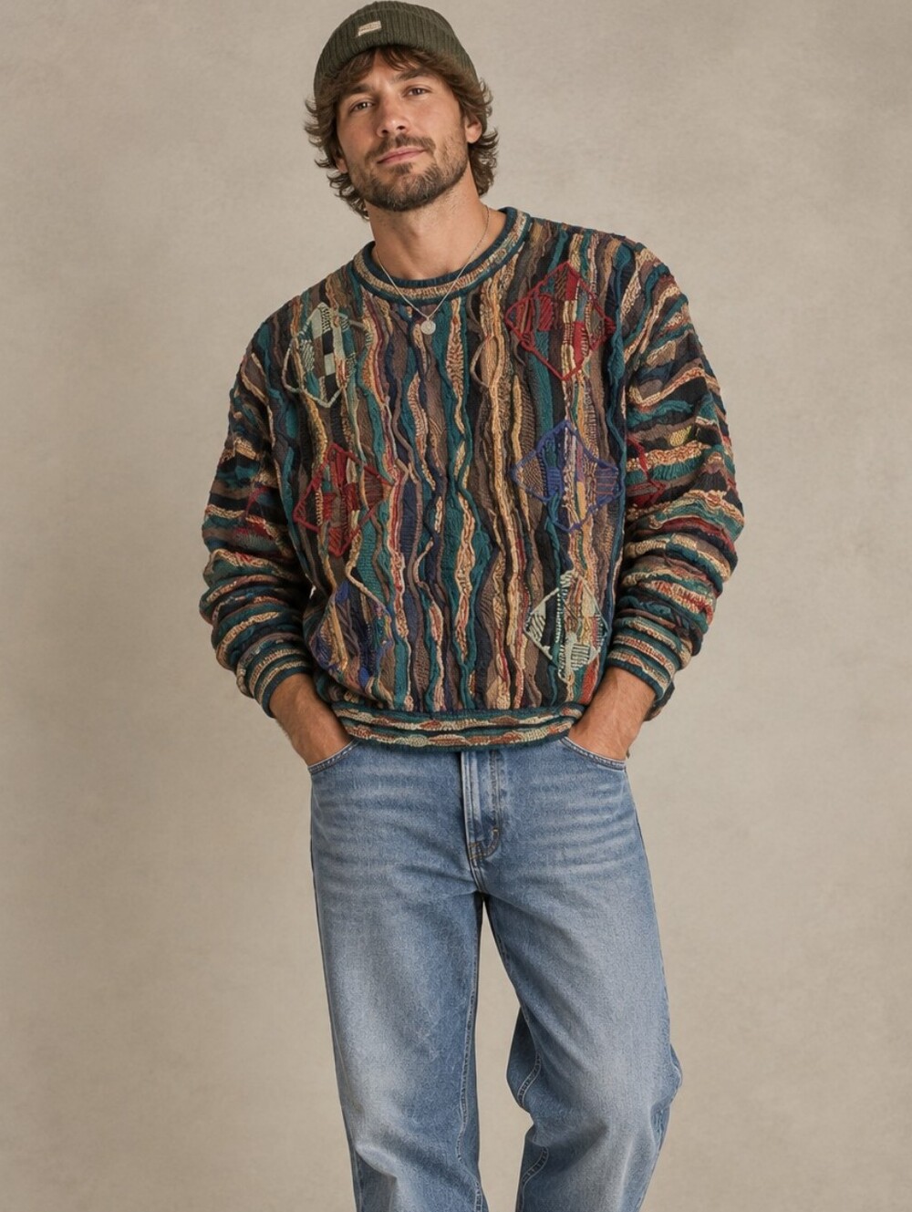 Croft & Barrow Multicolor 3D Texture Knit Diamond Crewneck XL Unisex